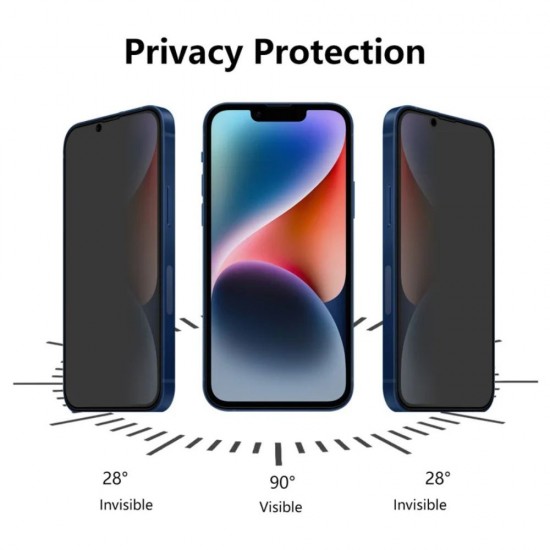 Стъклен протектор за дисплей OG Premium Privacy с цяло лепило, За iPhone 16e, Черен от Fonax.bg