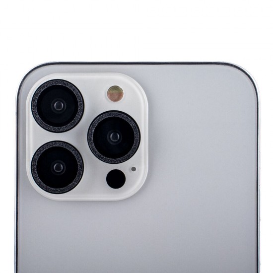 Стъклен протектор с метални рингове с брокат за задна камера MBX за Apple iPhone 15 Pro, 15 Pro Max, Черен от Fonax.bg