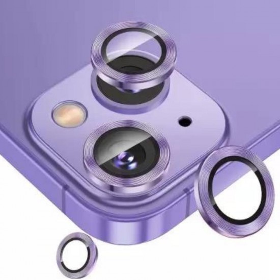 Стъклен протектор с метални рингове за задна камера MBX за Apple iPhone 14, 14 Plus, Лилав от Fonax.bg
