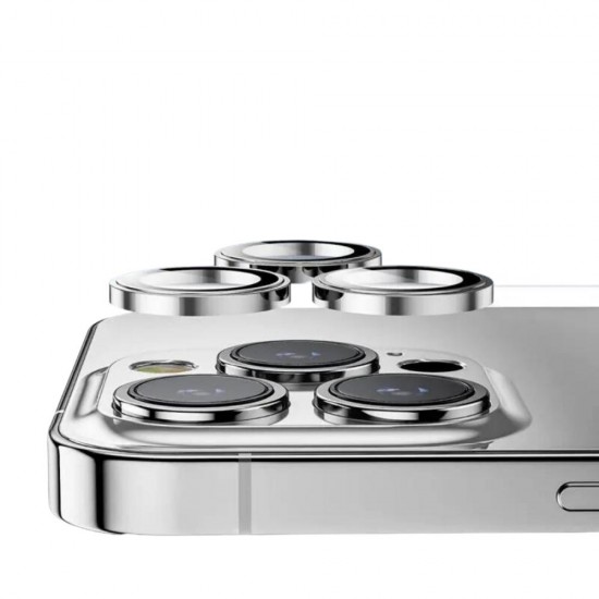 Стъклен протектор с метални рингове за задна камера MBX за Apple iPhone 14 Pro, 14 Pro Max, Сребрист от Fonax.bg