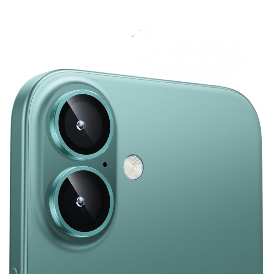 Стъклен протектор с метални рингове за задна камера MBX за Apple iPhone 16, 16 Plus, Зелен от Fonax.bg