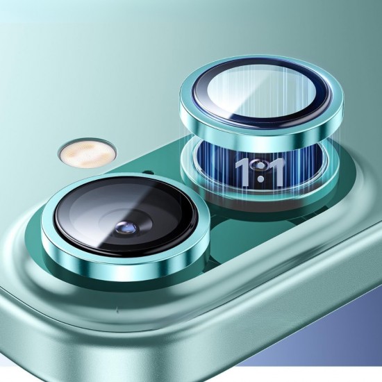 Стъклен протектор с метални рингове за задна камера MBX за Apple iPhone 16, 16 Plus, Зелен от Fonax.bg