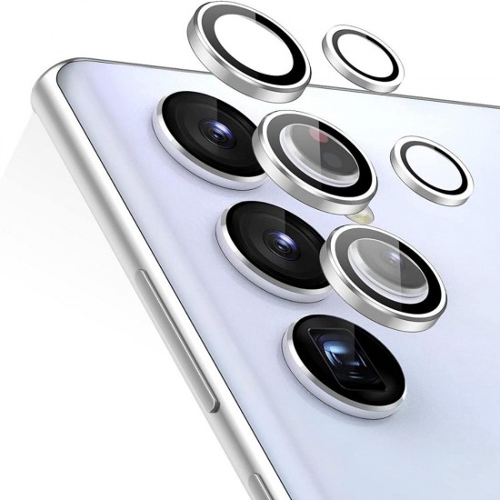 Стъклен протектор с метални рингове за задна камера MBX за Samsung Galaxy S22 Ultra 5G (S908B), Сребрист от Fonax.bg