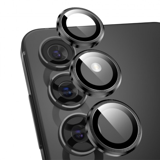 Стъклен протектор с метални рингове за задна камера MBX за Samsung Galaxy S25, Черен от Fonax.bg