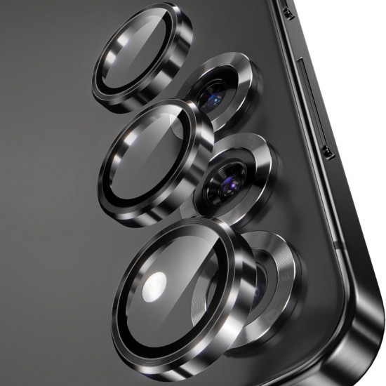 Стъклен протектор с метални рингове за задна камера MBX за Samsung Galaxy S25, Черен от Fonax.bg