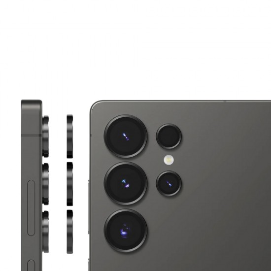 Стъклен протектор с метални рингове за задна камера MBX за Samsung Galaxy S25 Ultra, Черен от Fonax.bg