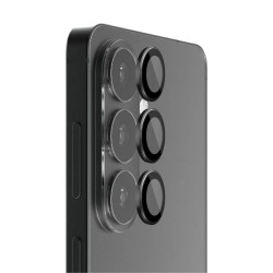 Стъклен протектор с метални рингове за задна камера MBX за Samsung Galaxy S26, Черен