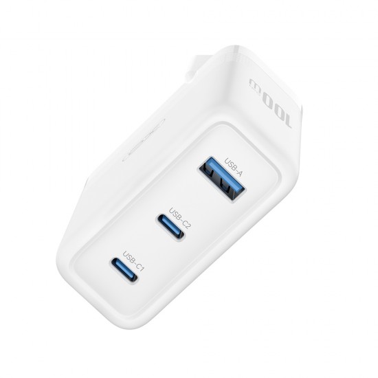Зарядно устройство адаптер 100W 2x USB-C 1x USB, XO CE35 PD, Бял