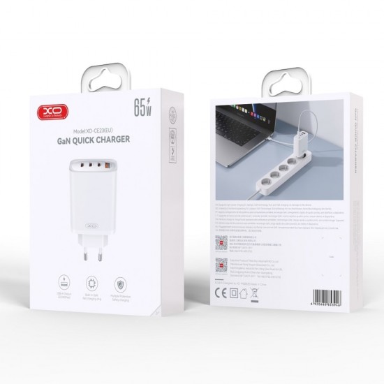 Зарядно устройство XO CE23 PD 65W 3x Type C 1x USB , Бяло от Fonax.bg