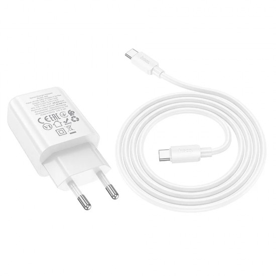 Зарядно устройство комплект HOCO N60, 20W, 3A, 1x USB-C + кабел USB-C, Бяло от Fonax.bg