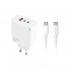 Зарядно устройство комплект Maxlife MXTC-09-65ACC GaN, PD QC 65W, 2x USB-C 1x USB-A + 100W кабел USB-C - USB-C 2м, бяло