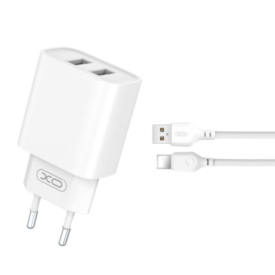 Зарядно устройство комплект XO CE02C 2x USB 2,1A + Lightning кабел, Бяло от Fonax.bg