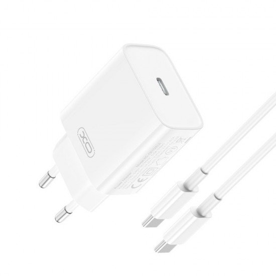 Зарядно устройство комплект XO CE15 PD 20W 1x Type C 3A + Type C кабел, Qick Charging, Бяло от Fonax.bg