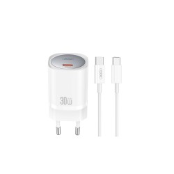 Зарядно устройство комплект XO CE20 PD 30W 1x USB-C +  кабел USB-C - USB-C, Бяло