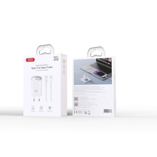 Зарядно устройство комплект XO CE20 PD 30W 1x USB-C +  кабел USB-C - USB-C, Бяло