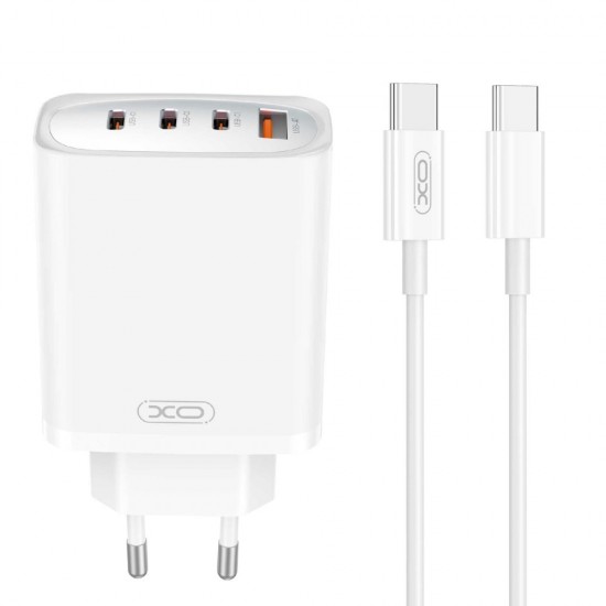 Зарядно устройство комплект XO CE23 PD 65W 3x Type C 1x USB + кабел Type C - Type C, Бяло от Fonax.bg