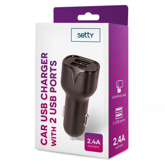Зарядно устройство за кола преходник адаптер Setty с 2 USB изхода 12V, 2.4A от Fonax.bg