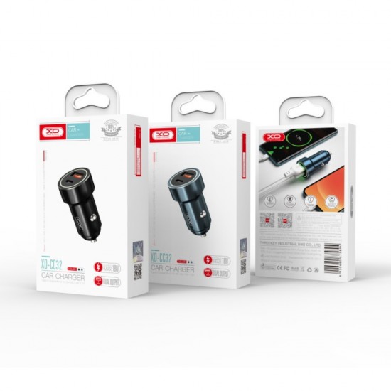 Зарядно устройство за кола адаптер XO CC32 QC 3.0 20W с USB и Type C изход, Черен от Fonax.bg