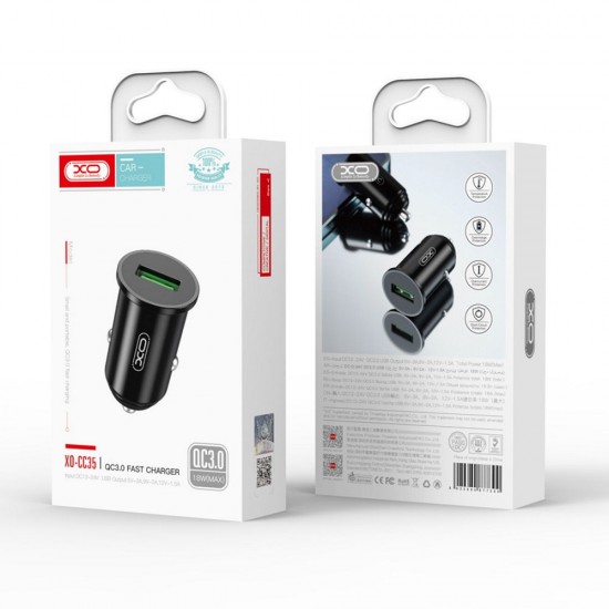 Зарядно устройство за кола адаптер XO CC35 с USB изход QC 3.0, 12V, 18W, Черен от Fonax.bg
