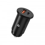Зарядно устройство за кола адаптер XO CC38 с USB-A и USB-C изход QC 3.0, Метален, 12V, 20W, Черен