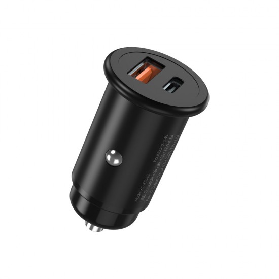 Зарядно устройство за кола адаптер XO CC38 с USB и Type C изход QC 3.0, Метален, 12V, 20W, Черен от Fonax.bg