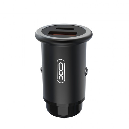 Зарядно устройство за кола адаптер XO CC38 с USB и Type C изход QC 3.0, Метален, 12V, 20W, Черен от Fonax.bg