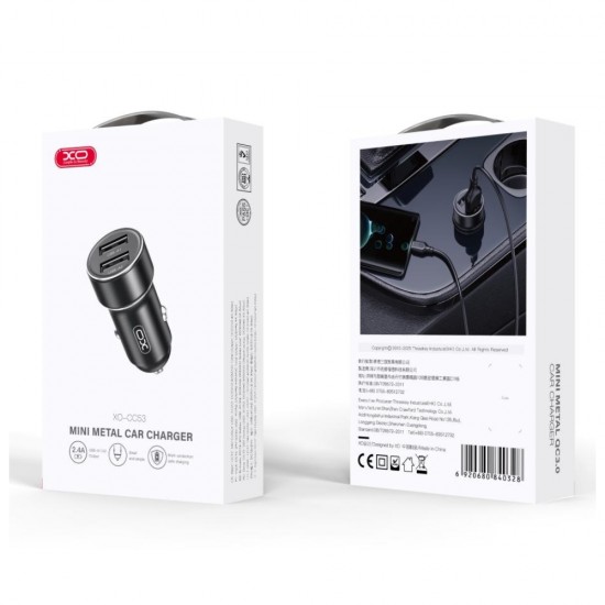 Зарядно устройство за кола адаптер XO CC53 12W с 2 USB изхода, Черен от Fonax.bg