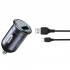 Зарядно устройство за кола комплект XO CC46 с USB изход QC 3.0, с кабел USB-C-USB-A, 12V, 18W, 3A, Графит