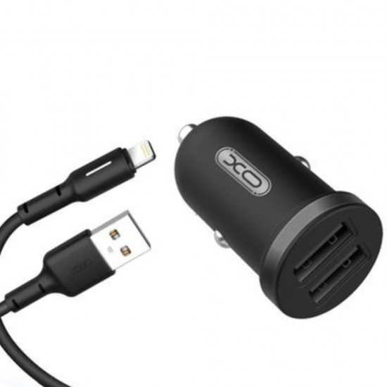Зарядно устройство за кола комплект XO TZ08 с 2 USB изхода, С кабел Type C-USB, 12V, 2.1A, Черно от Fonax.bg